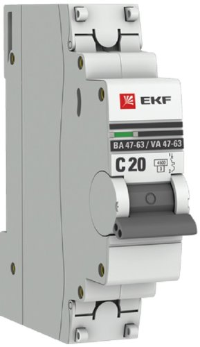 Выключатель автоматический EKF PROxima ВА47-63 1п 20А C 4.5кА картинка